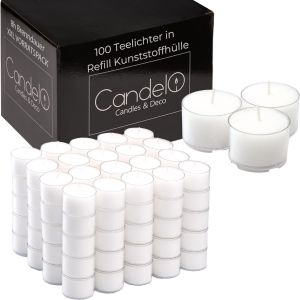 Lot De 100 Bougies Chauffe-Plat, 8 Heures De Combustion, Sans Parfum, Coque En Plastique Transparent, Grand Paquet De Bougies Chauffe-Plat, Inodores, Blanches - Neuf