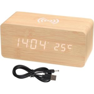 R&eacute;veil &eacute;lectronique carr&eacute; en bois de bambou - Horloge R&eacute;veil num&eacute;rique pour chambre &agrave; coucher avec port de charge USB - Volume r&eacute;glable - Intensit&eacute; variable - Snooze - 12/24 h - Neuf