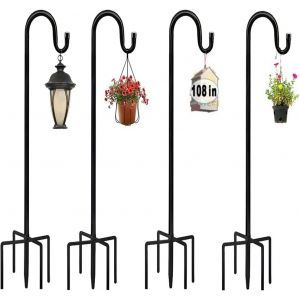 MEVRONISSHOP-Crochet De Berger,Crochets De Berger Pour Jardin ,Berger Avec Crochets ,4pcs 120cm, Hauteur R&eacute;glable R&eacute;sistants &agrave; la Rouille Crochet pour suspendre des plantes, Lanterne pour Mangeoire &agrave; - Neuf