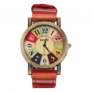 Montre Hippie Multicolore Style Boh&egrave;me En Laiton Pu En Cuir Bouton Batterie Femmes Montre Pour F&ecirc;te D'anniversaire Cadeau Rouge - Neuf