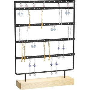 5 Niveaux Porte Bijoux Présentoir, Rangement Bijoux, Support Boucle D'Oreille, Arbre A Collier, Présentoirs Bracelets, Porte-Bijoux, Organisateur De Boucles Avec Base En Bois, (Noir) - Neuf