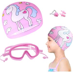 Kalanka-Masque Piscine Enfant 3-15 Ans Lunette Piscine Enfant, Lunettes Natation, Lunette Natation Avec Bonnets De Bain, Pince-Nez, Bouchons D`Oreille - Neuf