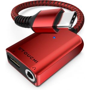 Thef-Adaptateur D'écouteur Jack 3.5mm Pd Usb C, 2-En-1 Usb Type C Vers Adaptateur Audio Aux Pour Casque, Dac Haute Résolution, Prise En Charge Samsung Galaxy S22 S21, Pad Pro Mini6, Pixel 6a,Rouge - Neuf