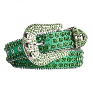 (Vert 110 Cm) Ceinture Tête De Mort Strass Homme Ceinture Brillante Mode Punk Ceinture Cloutée Jean Pantalon Veste - Neuf
