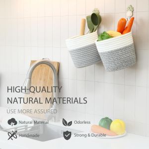 TIANYI-Paquet 2 paniers Suspendus Corde Coton Petit Panier Rangement tissé 6,7 Pouces, Sac Suspension pour vélo, jardinière Tissu, Pot, Mur, Organisateur Porte pour clés, Portefeuilles - Neuf