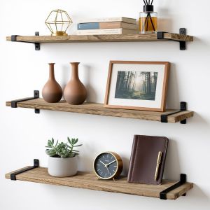Mevronisshop-Lot De 3 &Eacute;tag&egrave;res Flottantes En Bois Naturel Rustique De 61 Cm, &Eacute;tag&egrave;res Murales D&eacute;coratives Pour Salle De Bain, Salon, Chambre &Agrave; Coucher, Cuisine - Neuf