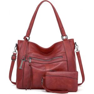 TZF-Sac a Main Grand Cuir PU Sac Hobo Sac Cabas Femme Sac Bandouli&egrave;re Fourre Tout Messenger et Portefeuille Ensemble pour Travail Shopping Party Voyage - Neuf