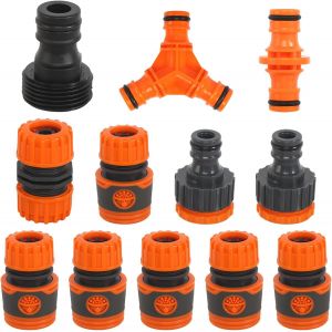 Raccords de Tuyau D'arrosage,12 Pcs Raccord D'arrosage Rapide,Kit de Raccordement avec Accessoires de Raccord de Tuyau D'arrosage Double Fiche Y Raccord 2 en 1 Rallonge 1/2 - Neuf