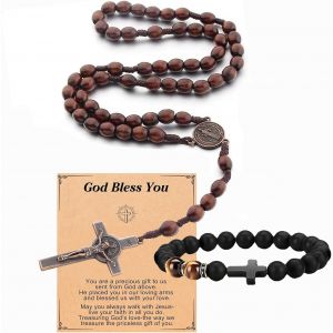 Kal-Ensemble Collier Et Bracelet Croix Pour Hommes | Cadeau ?il De Tigre, Religieux Inspirant Versets De La Bible, Foi Pour Aim&eacute;s, P&egrave;re, Ou Gar&ccedil;on - Neuf