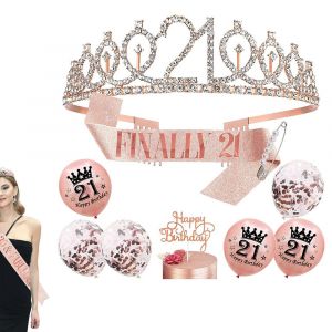 Kit d'&eacute;charpe et de tiare de reine d'anniversaire avec ballons et d&eacute;coration de g&acirc;teau pour femme - Neuf