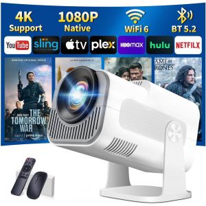 CHECARZHN--NO1-App Intégrée Vidéoprojecteur 1080P Fhd, Mini Projecteur Video Avec Wifi 6 Bluetooth 5.2, Portable Projecteur 4K Dual Contrôle Avec Supporté 180° Rotation Android Tv/Usb/Pc,Avec Hdmi Et - Neuf
