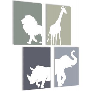 Eryi-Poster De Safari Pour Chambre D'enfant - Tableau Mural Pour Garçon, Images D'animaux, Décoration Murale Avec Lion, Girafe, Rhinocéros, Éléphant - Neuf