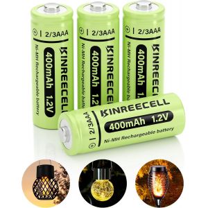 Lot De 4 Piles Solaires 2/3aaa 400 Mah Ni-Mh Haute Capacité 2/3aaa 1,2 V Avec Faible Auto-Décharge Pour Lampes Solaires D'extérieur (2/3aaa,400 Mah) - Neuf