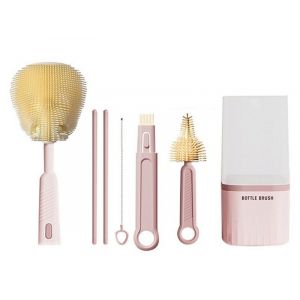 Ensemble De Brosses &Agrave; Biberons Portables Avec &Eacute;tui De Rangement - Rose - Neuf