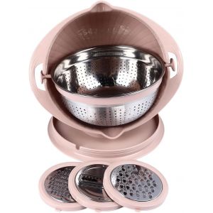 Passoire 4 En 1,Outils De Tranchage,Passoire En Acier Inoxydable,Panier De Lavage En Plastique,Bol &Agrave; M&eacute;langer,Trancheuse De L&eacute;gumes,Passoire &Agrave; Fruits De Cuisine,Bol Rose (Pink) - Neuf