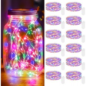 TRAHOO-Guirlande Lumineuse &agrave; Piles [Lot de 12] Multicolore , 2m 20LED Mini Guirlande LED, &Eacute;tanche Guirlandes Lumineuses en Cuivre pour D&eacute;coration Anniversaire Bouteille Mariage F&ecirc;te No&euml;l Chambre Jard - Neuf