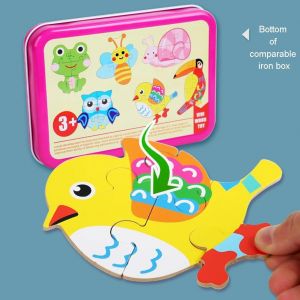 6pcs Enfants Animal V&eacute;g&eacute;tal V&eacute;hicule Puzzle En Bois Puzzle T&ocirc;t &Eacute;ducatif Toy_Green Bo&icirc;te De Fer - V&eacute;hicule - Neuf