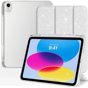 Compatible avec Coque Apple iPad 11 Pouces(A16) 2025, iPad 10&egrave;me G&eacute;n&eacute;ration 10,9 Pouces 2022 avec Porte-Stylet, L&eacute;g&egrave;re & Mince &Eacute;tui Arri&egrave;re Translucide, R&eacute;veil/Sommeil Auto, Blanc Scintillant - Neuf