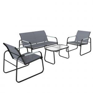 Salon De Jardin Style Yachting 4 Personnes 4 Pi&egrave;ces Plateau Verre Tremp&eacute; - Neuf