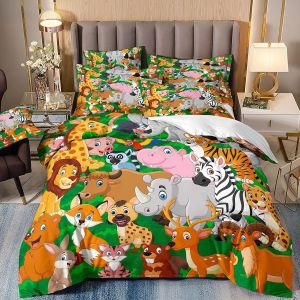 Parure De Lit Motif Animaux De Dessin Anime Mignon, Housse De Couette Éléphant, Motif Animalier 3d, Petite Taille, Queen Et King Size, Pour Enfants - Neuf