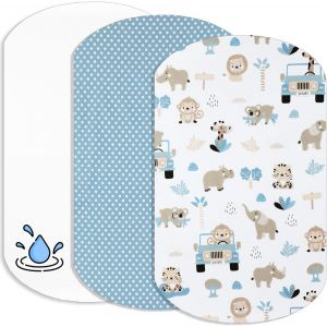 Draps Housses Cododo + 1 Al&egrave;se Prot&egrave;ge Matelas Compatible Cododo B&eacute;b&eacute; - Drap Housse Cododo 100% Coton - Al&egrave;se 100% Imperm&eacute;able (Safari Bleu, 60 X 80 Cm) - Neuf