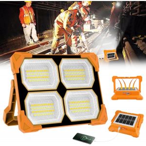 100w Projecteur Led Rechargeable Solaire, 5 Modes 328 Led Projecteur Chantier Portable, Lampe De Travail Avec Usb/Batterie Rechargeable/Panneau Solaire Pour R&eacute;paration, Camping, Urgenc - Neuf