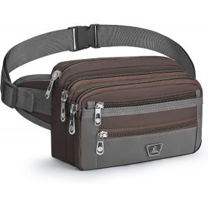 KALANKA-Sacoche Banane Homme Sac Banane Femme avec 7 Poches Zippées et Sangle Réglable Grande Capacité Sac Banane pour Le Jogging Randonnée Camping Cyclisme, Couleur café - Neuf
