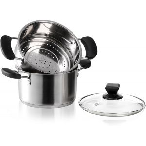 Subzonal-Mini Marmite &Agrave; Vapeur En Acier Inoxydable Avec Panier - 1,6 L - Avec Couvercle En Verre - Avec Poign&eacute;e - Pour L&eacute;gumes, Sauce Pour Cuisini&egrave;re, Induction, Gaz, &Eacute;lectrique, Barbecue - Neuf