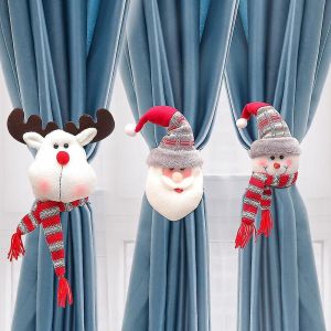 3pcs Noël Rideau Boucle Poupée Père Noël & Bonhomme De Neige Créatif Dessin Animé Rideau Embrasse Retenue - Neuf