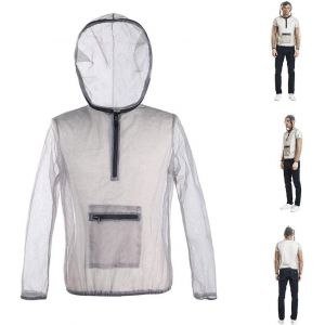 Anti-Moustique Bug Costume D'été Léger Filet À Capuchon Vêtements Pour La Pêche, Le Camping De La Fumée Gris Xxl - Neuf