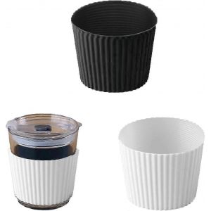 2 Pi&egrave;ces Manchon De Tasse En Silicone De Caf&eacute; Antid&eacute;rapant R&eacute;sistant &Agrave; La Chaleur Pour Boissons (Noir Et Blanc) Couvercle De Protecteur De Manchon De Tasse R&eacute;utilisable - Neuf