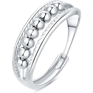Kal-Bague Réglable Femme Argent Sterling 925 De Couleur Argent/Or Rose/Or, Bague Ouverte Avec Boule Mobile/Zircon Cubique + Perle Mobile Pour Décompresser, Anneau Hypoallergénique Unisexe - Neuf