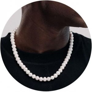 6/8 Mm Collier De Perles Pour Homme Collier De Fausses Perles Colliers Pour Hommes Collier Ras Du Cou En Perles De 16/18/20/22/24 Pouces Collier En Perles Blanches Bijoux Pour Hommes - Neuf
