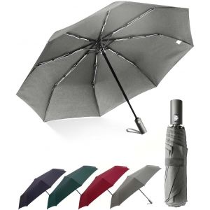 Parapluie Pliant Coupe-Vent 105 Cm,Ouverture Fermeture Automatique,Grand Parapluie Avec 8 Nervures En Alliage De Fibre De Verre,Compact Et Portable Parapluie Automatique,Parapluie Femme,Gris, - Neuf