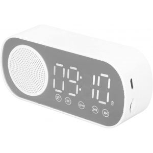 R&eacute;veil avec Haut-Parleur Bluetooth/lumi&egrave;re R&eacute;tro&eacute;clair&eacute;e/&eacute;cran Miroir, Horloge Num&eacute;rique Blanche avec Radio FM Chargement Micro USB Portable avec de Son HiFi - Neuf