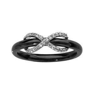 Bague Argent Rhodi&eacute; C&eacute;ramique Noire Oxydes Blancs Sertis - Neuf