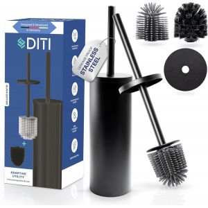 Kgabery-Brosse Wc En Silicone Noir-Brosse Wc En Acier Inoxydable Avec Porte-Brosse De Toilette,Protection Anti-Éclaboussures Et 2 Têtes De Brosse-Brosse Wc Antibactérienne - Neuf