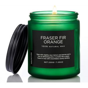 Bougies Parfumées en Soja Sapin Fraser à l`Orange 200g - 50h Parfum Frais/Fruité, Aromathérapie Bien-Être/Détente/Noël, Cadeau Unique Maison - Neuf