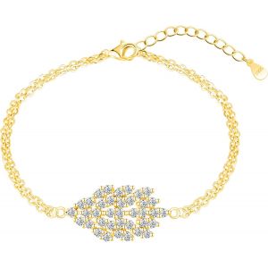 Bracelet Argent 925 Femme, Pendentif Feuille En Zircons, Chaîne À Double Couche Et Pendentif Élégant Bijoux Argent/Or/Or Rose - Neuf