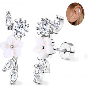 Kal-2pcs Piercing Oreille Boucles D'oreilles Femme Acier Inoxydable Piercing Helix Filetage Interne Piercing Tragus Cartilage 16g Hypoallerg&eacute;nique Piercing Conch Tragus Helix Piercing Or Argent - Neuf
