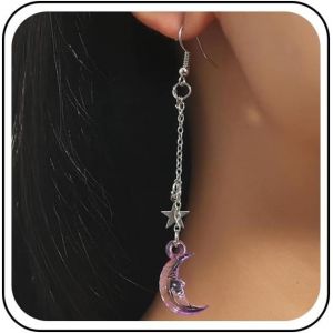 Kal-Boucles D'oreilles Boho Croissant De Lune Boucles D'oreilles Étoile Chaîne À Pompons Boucles D'oreilles Vintage Acrylique Lune Pendante Boucles D'oreilles Longues Chaîne À Pompons Boucles - Neuf