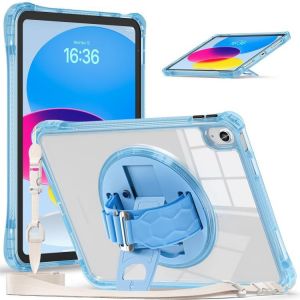 Coque Hybride Tpu Transparente Pour Ipad 11 11e G&eacute;n / 10.9 10e G&eacute;n 2022/2025 Avec Support Rotatif - Bleu Clair - Neuf