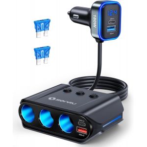 7-En-1 Multi Prise Chargeur Allume Cigare, 180W¿Dual Pd & Quick Charge 3.0¿ 12V/24V Chargeur Voiture Usb, Charge Rapide Chargeur, Affichage Du Tension Par Led Pour Tablette/Phone/Gps[Z4594] - Neuf