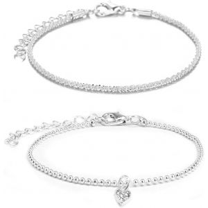 2 St&uuml;ck Armband Damen Silber Armb&auml;nder Stapelbare Armband Verstellbare Kettenarmband F&uuml;r Damen M&auml;dchen Geburtstagsgeschenke - Neuf