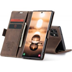 Samsung Galaxy S22 Ultra Case, Samsung Galaxy S22 Ultra Case, Vintage Soft Nubuck Leather Flip Wallet Case Cover Flip Wallet Stand Flip Case Cover For Samsung Galaxy S22 Ultra 5G (Coffee) - Neuf