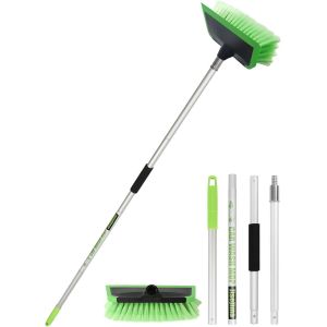 MEVRONISSHOP-Brosse Lavage Voiture 2 en 1 Avec Raclette PBT Brosse D&eacute;tail Nettoyage Camion &agrave; Poils Souples 60 "151cm Avec Poign&eacute;e Longue R&eacute;glable Pour l&iquest;Int&eacute;rieur Ext&eacute;rieur Camion Bateau Pont Maison - Neuf
