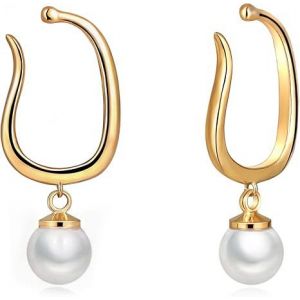 Boucles D'oreilles À Clip Avec Perles, Pendantes, Pour Oreilles Non Percées, Créoles En Or 14 Carats, Hypoallergéniques, Mignonnes, Bijoux À Breloques, Cadeau Pour Femmes Et Filles - Neuf