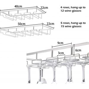 2 Pi&egrave;ces 5 Rangs Support Verre Suspendu,Porte Verres &Agrave; Vin En M&eacute;tal,Rangement Verre Installation Sous Meuble,Pour Bar,Restaurant,Cuisine,Blanc - Neuf