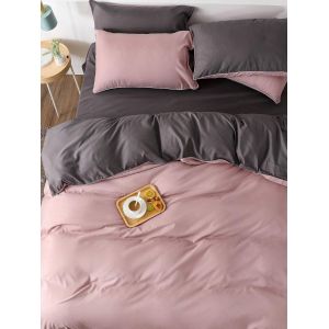 Cheng-Sets De Housse De Couette 220x240cm Rose Gris Unie R&eacute;versible Parure De Lit En Microfibre Avec Fermeture &Eacute;clair 2 Personnes Avec 2 Taie D'oreiller 65x65cm - Neuf