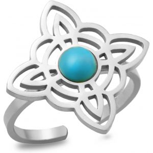 Kal-Bague Noeud De Sorci&egrave;re Avec Turquoise En Acier Inoxydable Nudo De Bruja Magic Knot Bague R&eacute;glable Pour Femme Symbole Wiccan - Neuf